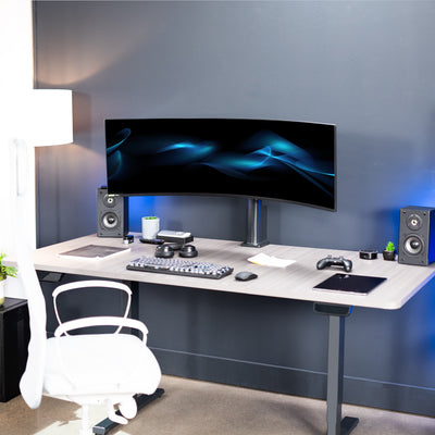 Single monitor ultrawide desk mount with electric height adjustment.