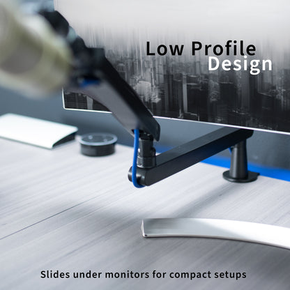 Low height adjustable clamp-on microphone arm desk mount.