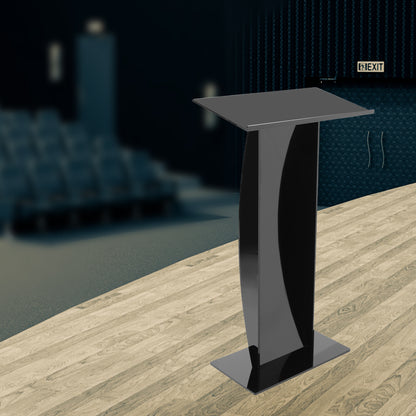 Acrylic Podium Stand, Sleek Black Professional Presentation Lectern with 27 inch Reading Surface Platform