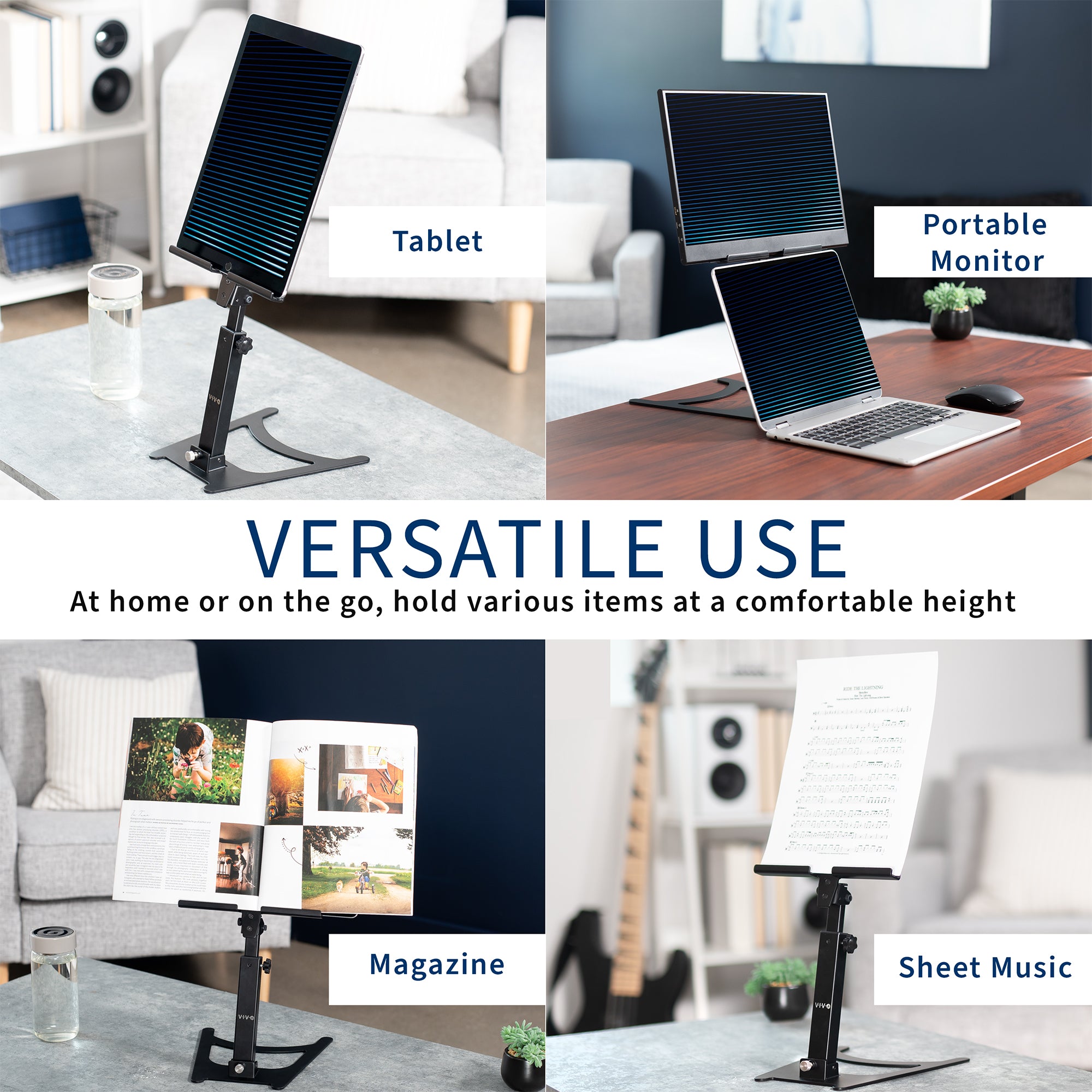 Portable monitor and tablet stand with multiple uses.