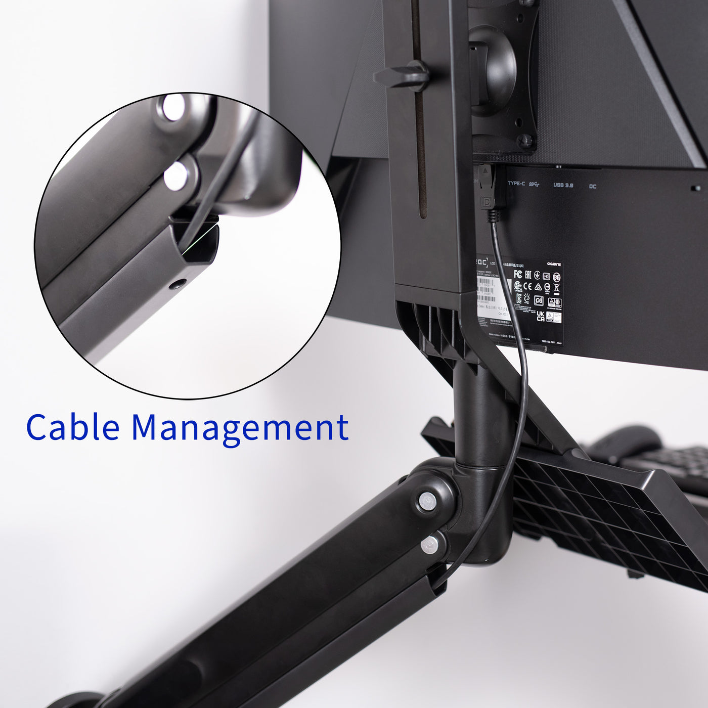 Sturdy ergonomic single monitor sit to stand wall mount workstation with integrated cable management.
