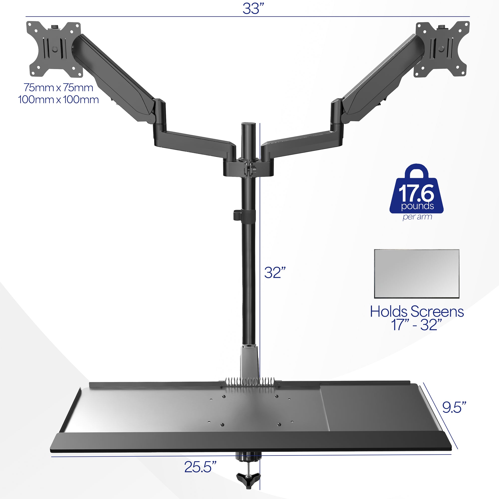 Sturdy ergonomic dual monitor sit to stand wall mount workstation.