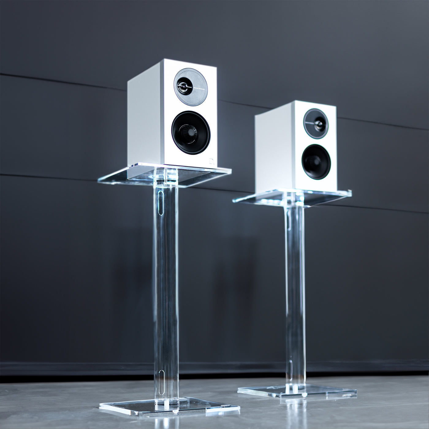 Premium Acrylic Speaker Floor Stands, Modern Look, Features Cable Management and Floor Protection Pads, 2 Pack