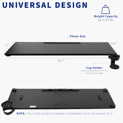 Universal Laptop Treadmill Desk Attachment with Cupholder and Tech Slot