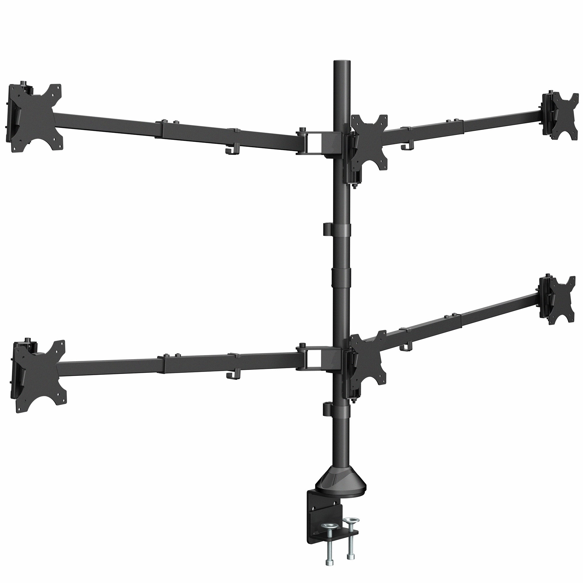 Black multiple monitor wall mount on a white background