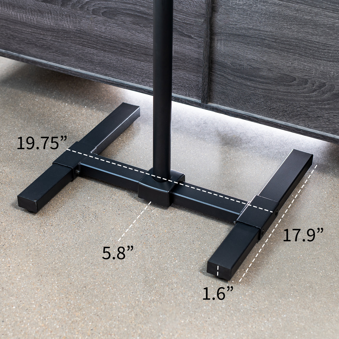 Sturdy height adjustable TV stand with tilt and leveling feet.