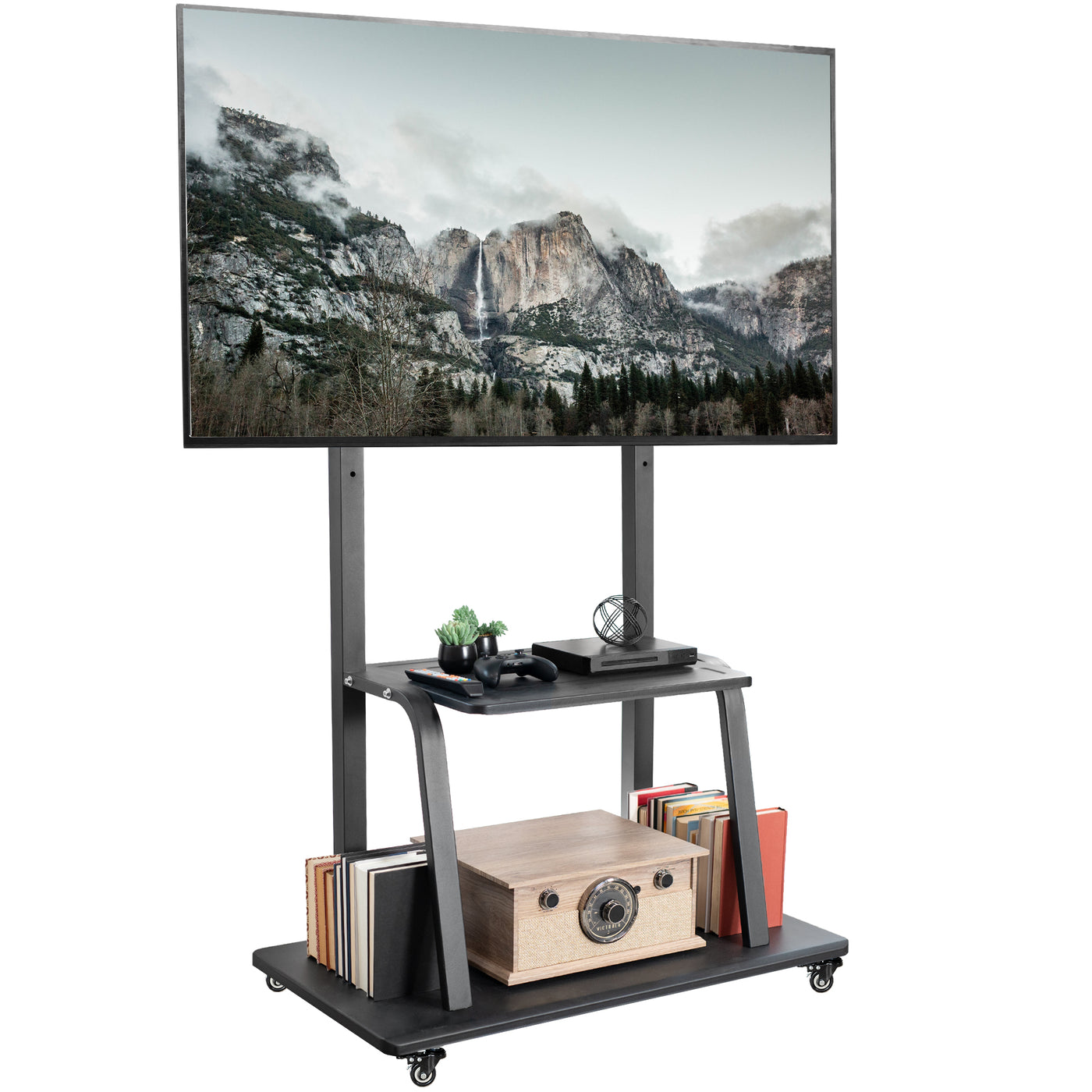 Large mobile TV stand with a shelf from VIVO.
