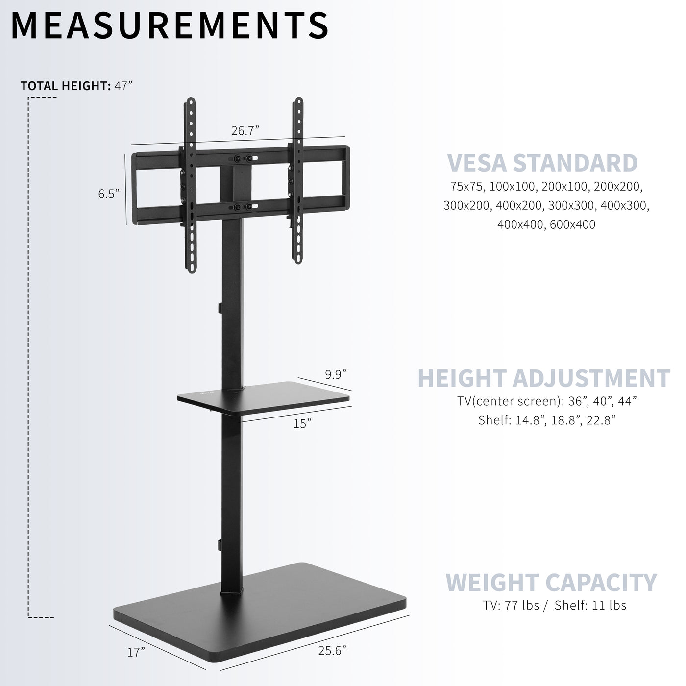 Height Adjustable TV Floor Stand with Shelf