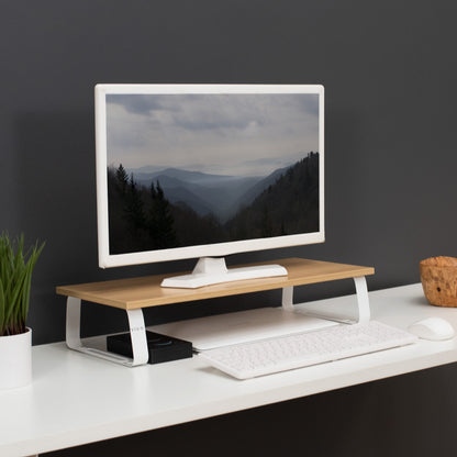 Sturdy tabletop riser for laptop or monitor for comfortable viewing.