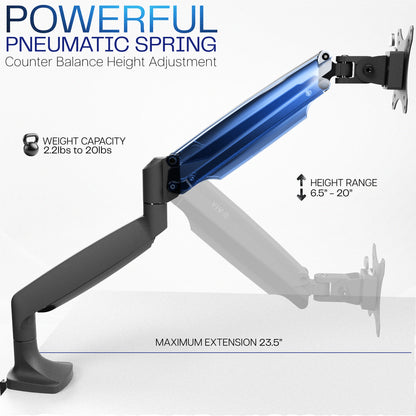 Pneumatic Arm Adjustable Single Monitor Desk Mount