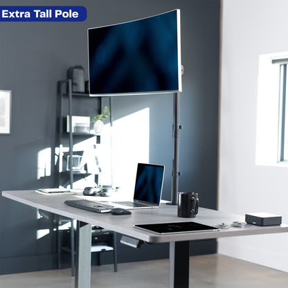 Extra tall sturdy adjustable single monitor ergonomic desk mount for office workstation.