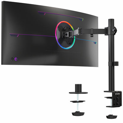 Black curved monitor with a stand on a white background