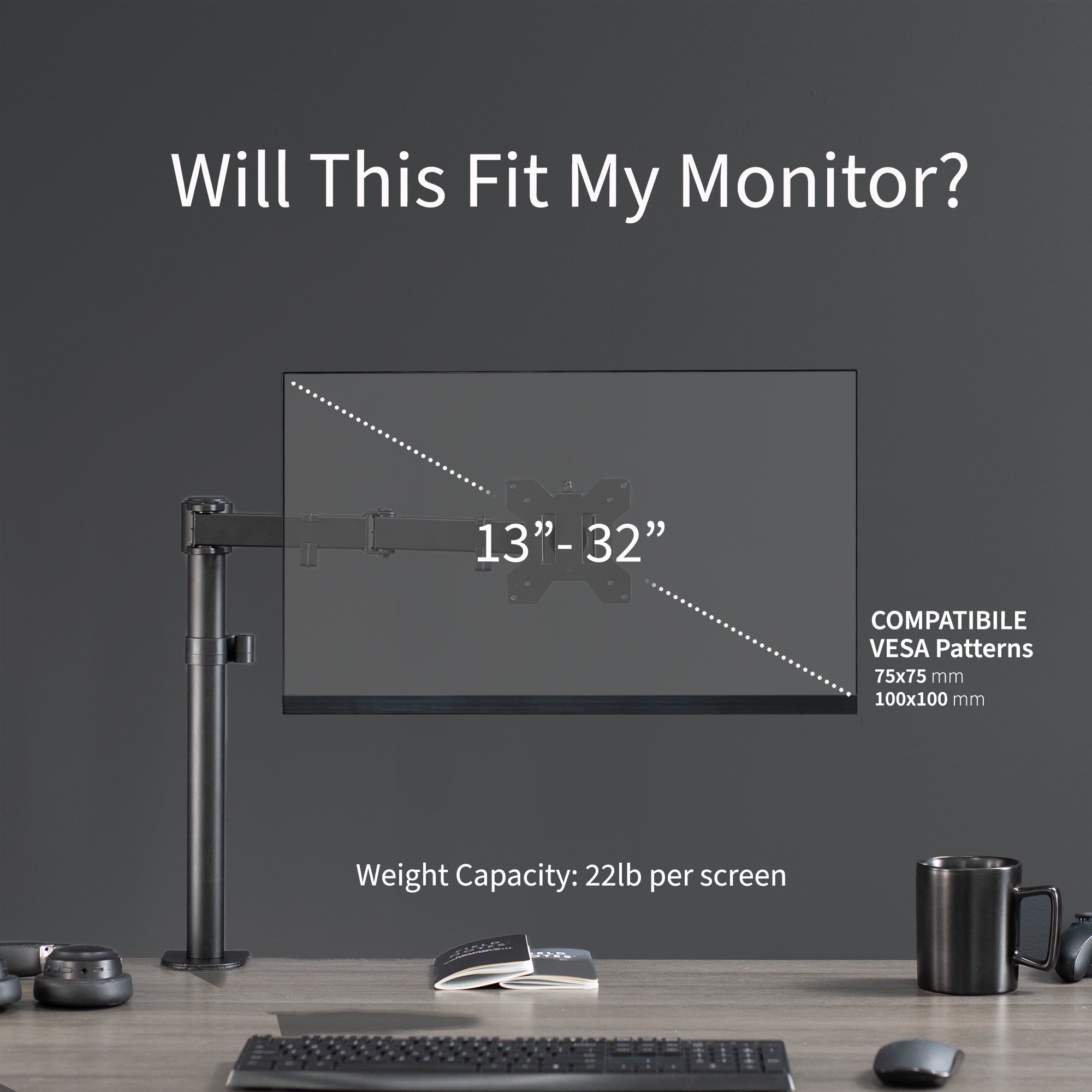 Single monitor desk mount from VIVO with articulation and cable management.