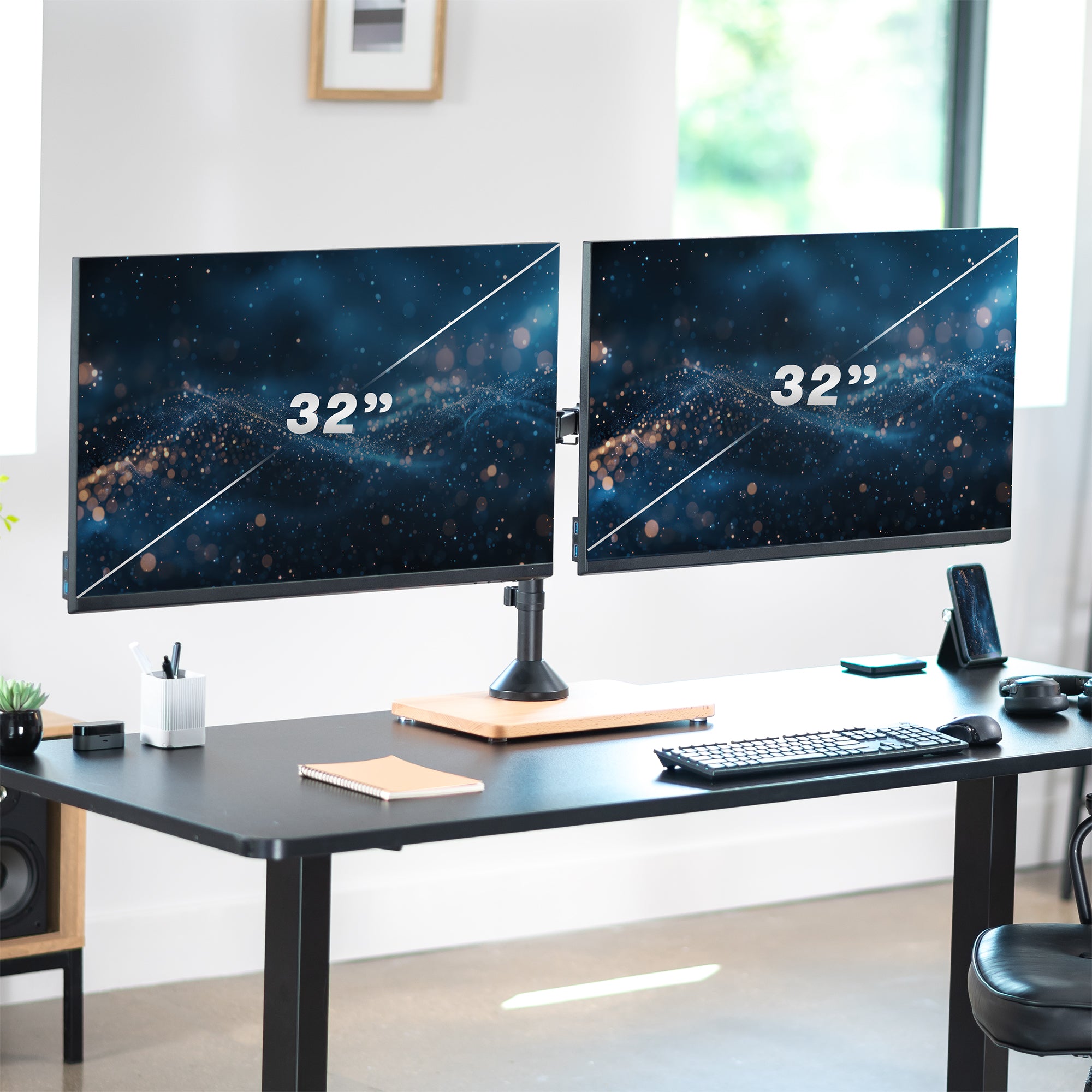 Dual 13” to 32” Monitor Desk Stand with Wood Base