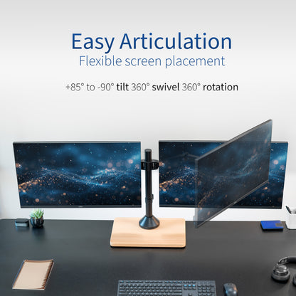 Dual 13” to 32” Monitor Desk Stand with Wood Base