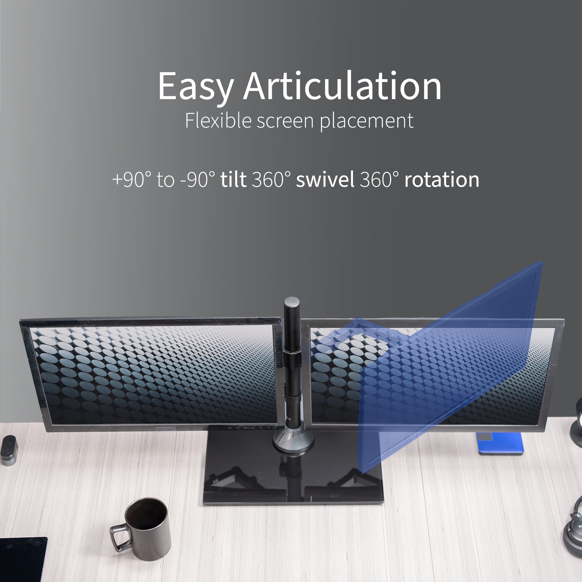 Enhance your work day with this high-grade steel stand built for scratch resistance and security. Designed with user-geared features such as arm articulation, removable VESA mounting plates, adjustable monitor height, integrated cable management, and more, this mount is customizable to your particular office needs.