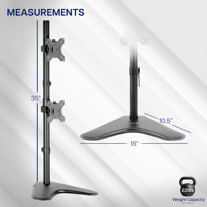 Sturdy dual monitor desk stand for stacked array.