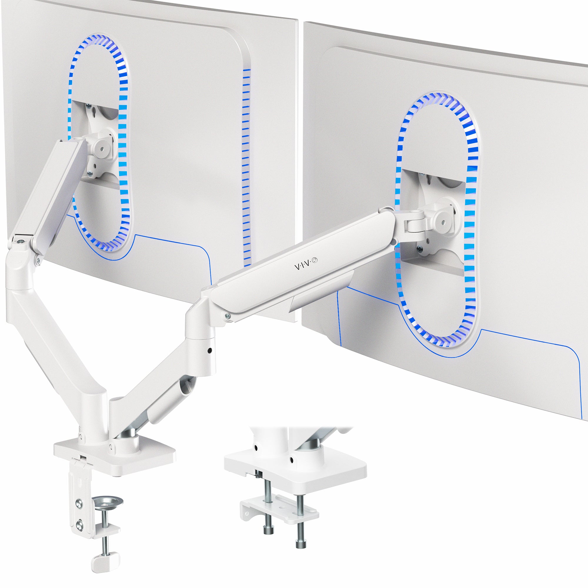 Sturdy adjustable mechanical arm dual monitor ergonomic desk stand for office workstation.