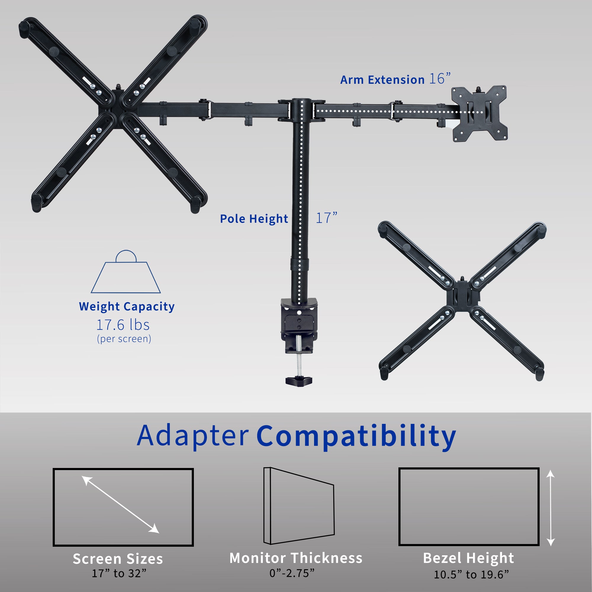 Dual 17" to 32" Monitor Desk Mount with VESA Adapter Bracket