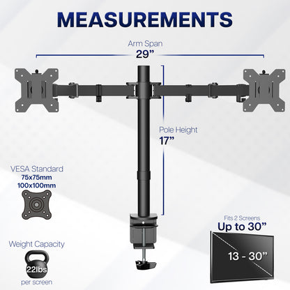 Dual Monitor Desk Mount Measurements and Specifications