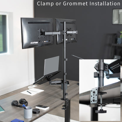 Dual Monitor Extra Tall Desk Mount and Laptop Holder with Universal VESA Compatibility