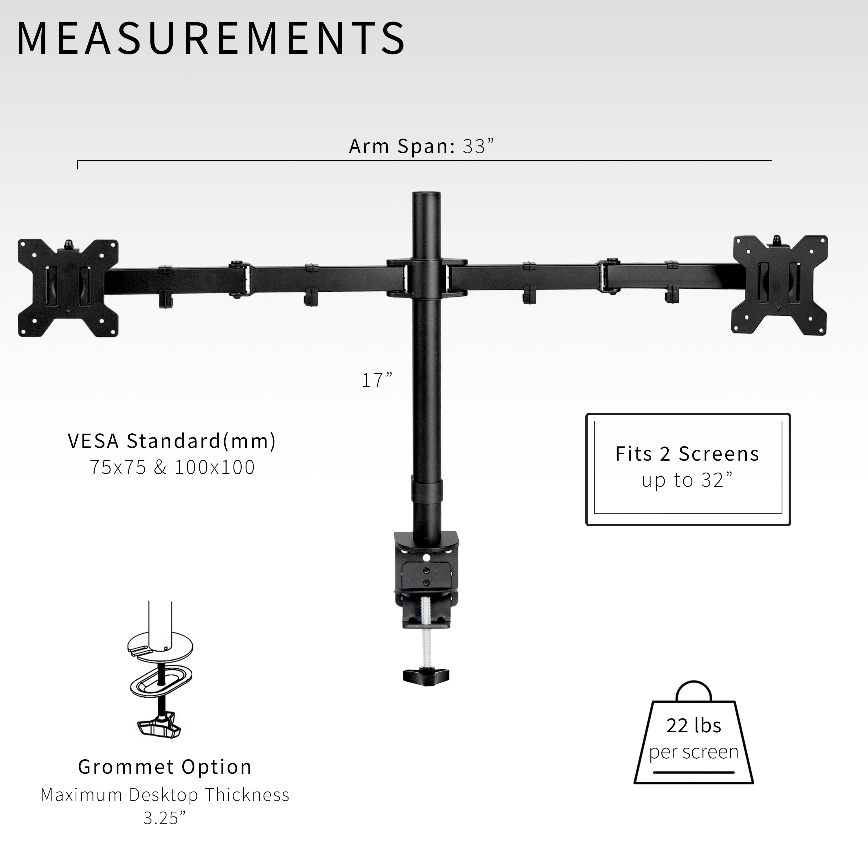 Sturdy adjustable dual monitor ergonomic desk mount for office workstation.