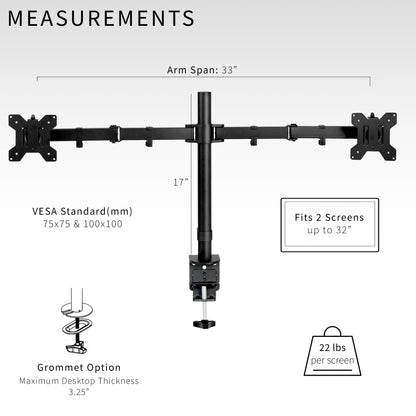 Sturdy adjustable dual monitor ergonomic desk mount for office workstation.