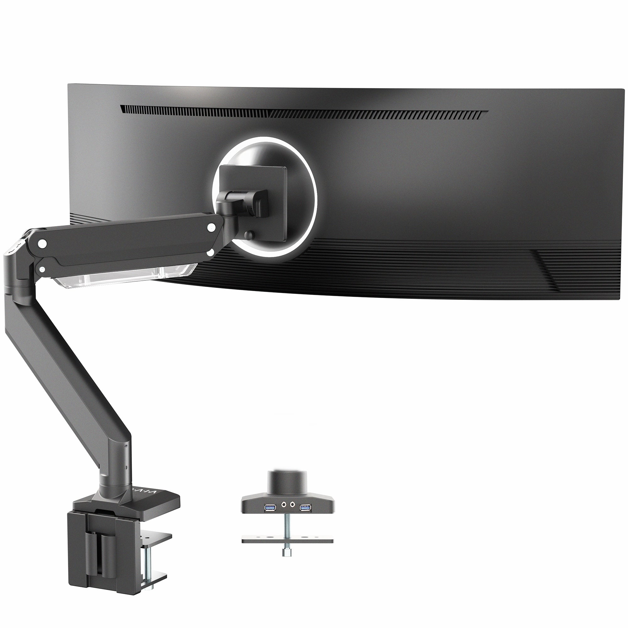 Pneumatic Arm Single Monitor Desk Mount with USB 