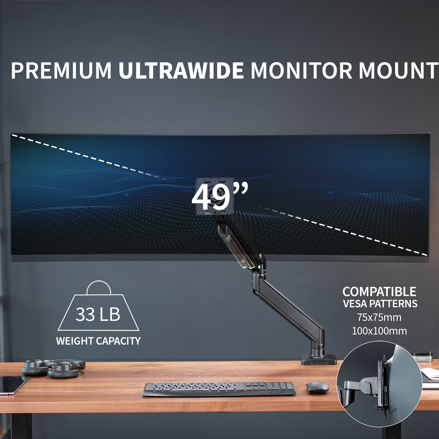 Sturdy adjustable pneumatic arm single ultrawide monitor ergonomic desk mount for office workstation