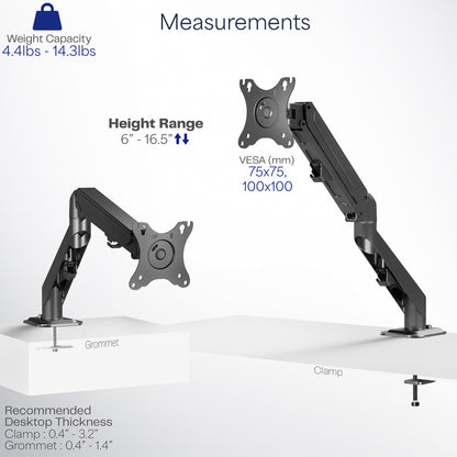 Pneumatic Arm Adjustable Articulating Single Monitor Desk Mount