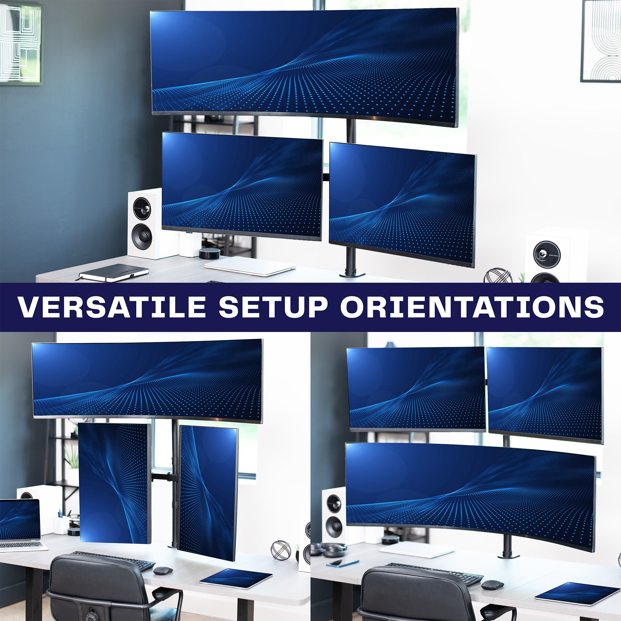 Triple Monitor Desk Mount (1 Ultrawide + 2 Standard) - Up to 49" Screens