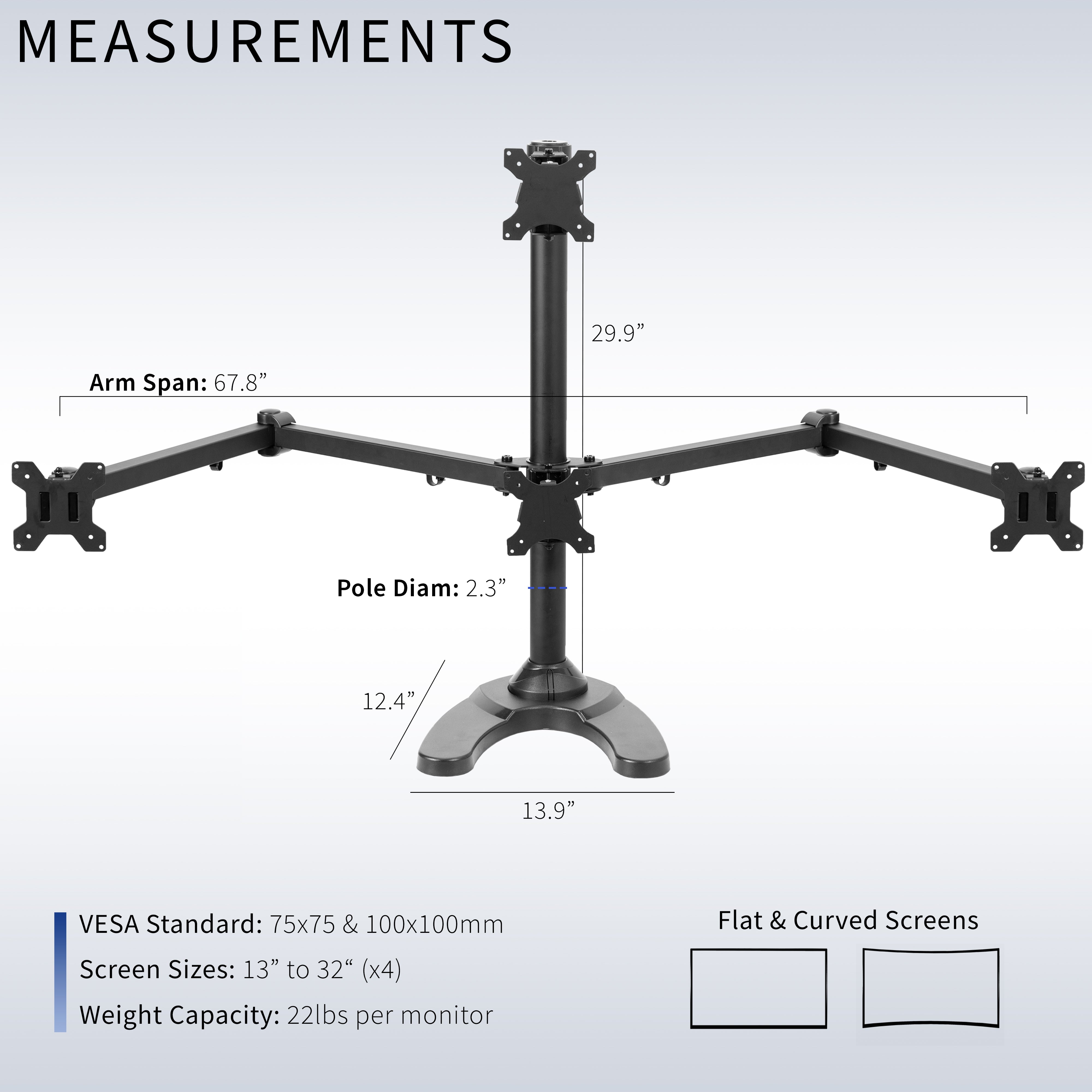 Quad 13” to 32” Monitor Desk Stand