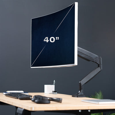 Single ultrawide monitor desk mount arm with a black finish 