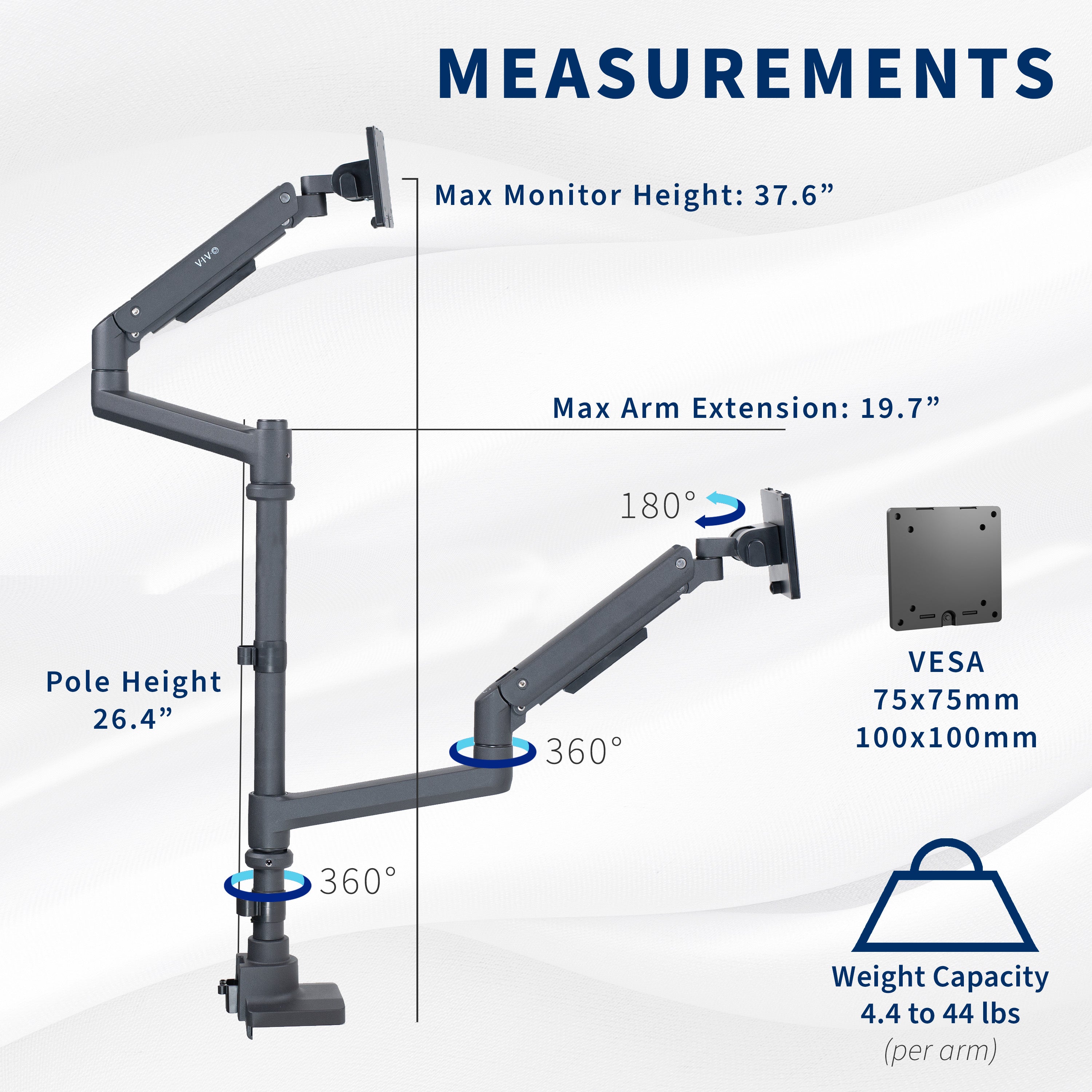 Pneumatic Arm Dual Ultrawide Monitor Extra Tall Desk Mount