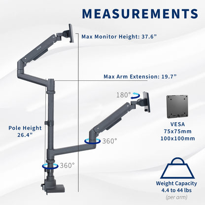 Pneumatic Arm Dual Ultrawide Monitor Extra Tall Desk Mount