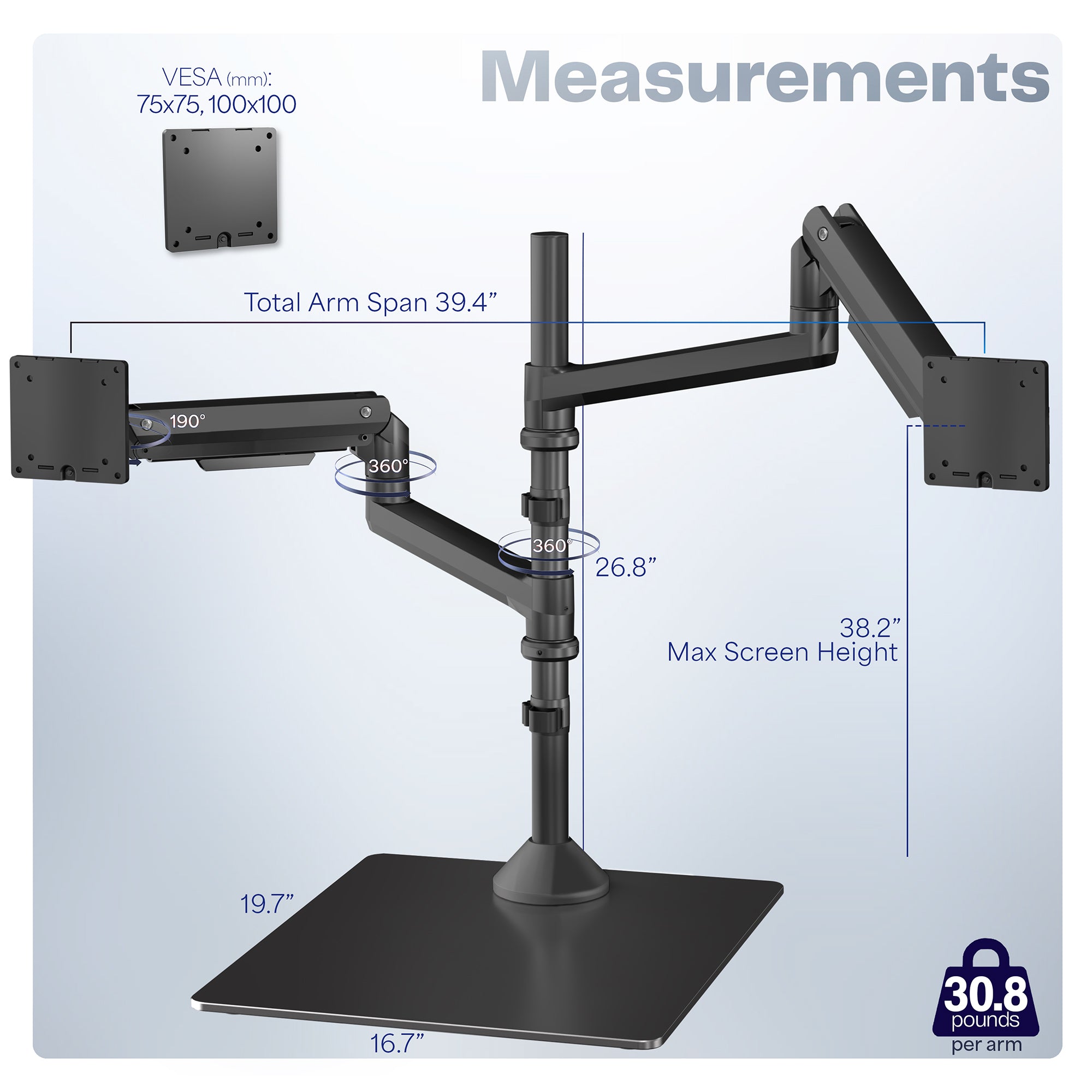 Dual Ultrawide Monitor Desk Stand - Up to 49" Screens