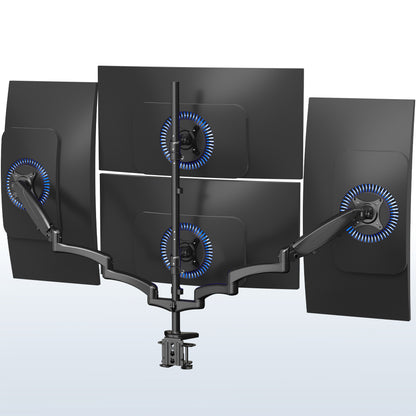 Quad Monitor Desk Mount (2 Pneumatic Arms + 2 Fixed)