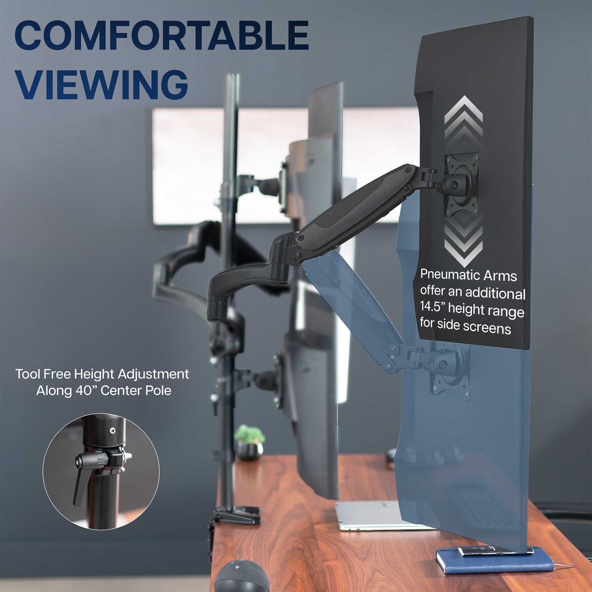 Quad Monitor Desk Mount (2 Pneumatic Arms + 2 Fixed)