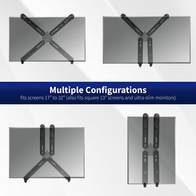 Multiple configurations of TV mount brackets with text indicating compatibility for screens 17" to 32".