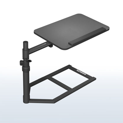 Height adjustable swiveling under mattress overbed desk tray. Rotation and tilt allow for convenient, versatile use.