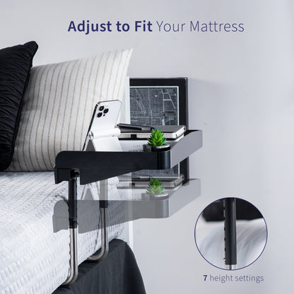 Sturdy under mattress bedside shelf nightstand tray for storage and organizing.