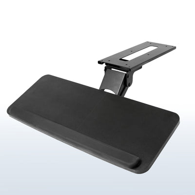 Ergonomic under desk keyboard tray mount with comfortable tilting angles for typing.