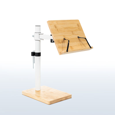 11 inch Freestanding Bamboo Book Stand for Hands Free Reading, Adjustable Holder for Textbooks, Novels, Cookbooks, iPads, Mobile Phones, and More, Light Wood Surfaces