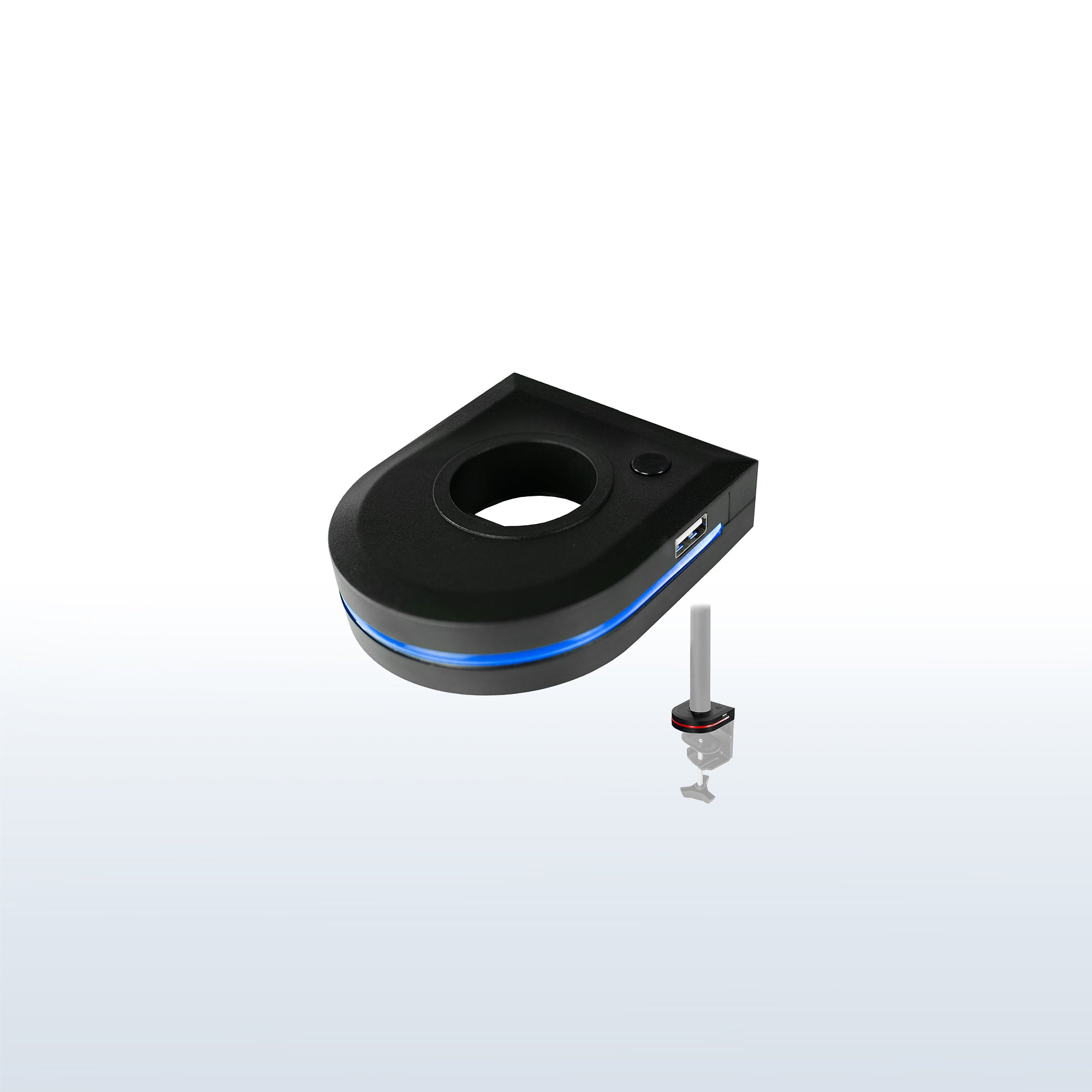 Vibrant RGB motion lighting for desktops and monitor mounts.