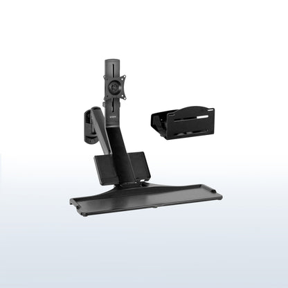 Sturdy ergonomic single monitor sit to stand wall mount workstation with keyboard tray.