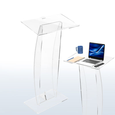 Acrylic Podium Stand, Sleek Transparent Professional Presentation Lectern with 27 inch Reading Surface Platform