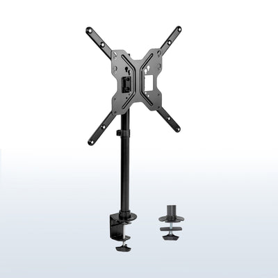 Sturdy wide screen TV desk mount with height adjustment and articulation.