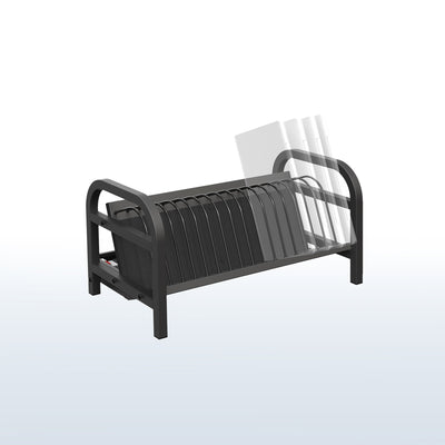 Black metal charging rack on a white background.