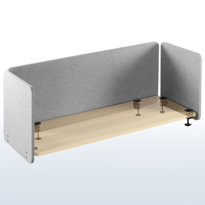 Clamp-on desk privacy panel for office workspace.