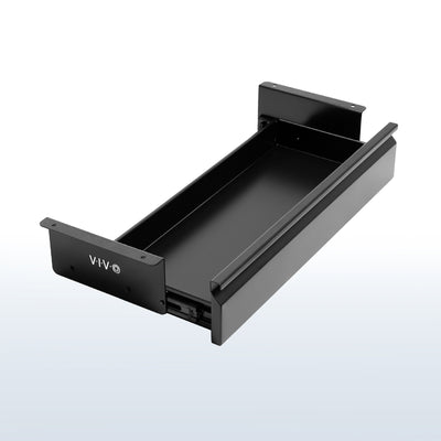 Extra Wide Under Desk Drawer provides a storage option for both standing and fixed height desks, creating a clean, non-cluttered workspace.